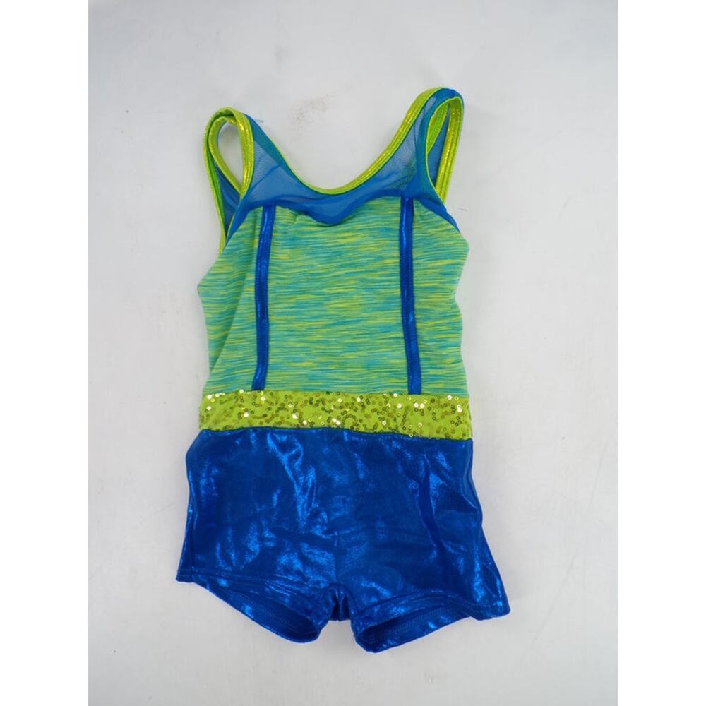 Dance Unitard Costume Curtain Call E1310 Medium Child Blue Green Gymnastics Acro